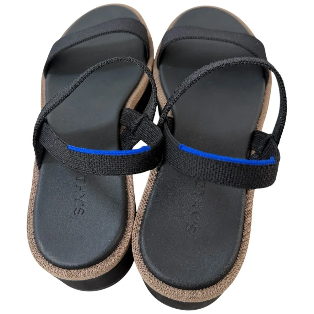 Rothy's The Lightweight Wedge Sandals Black Knit Slingback Size 10.5 Women's